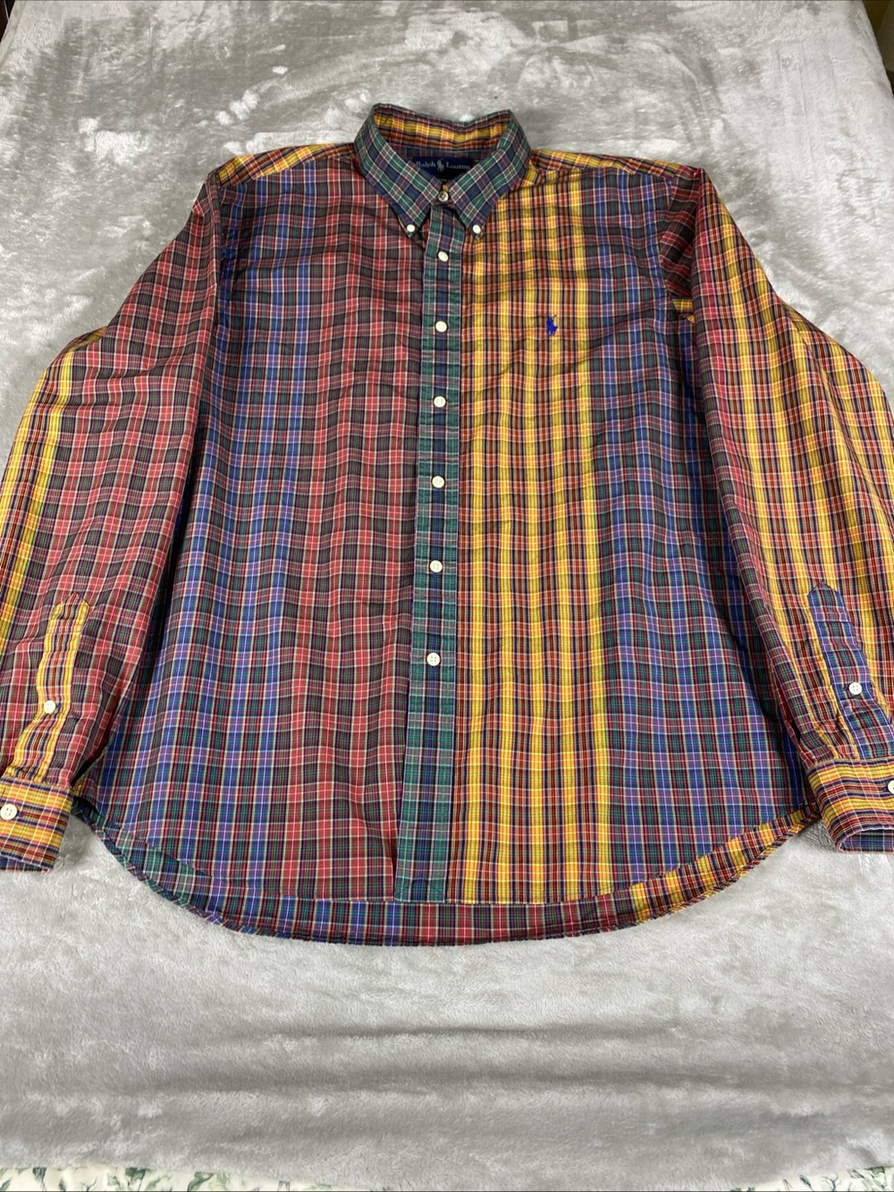 Polo by Ralph Lauren Custom Fit Men’s XL Patchwork Madras Plaid Shirt Multicolor